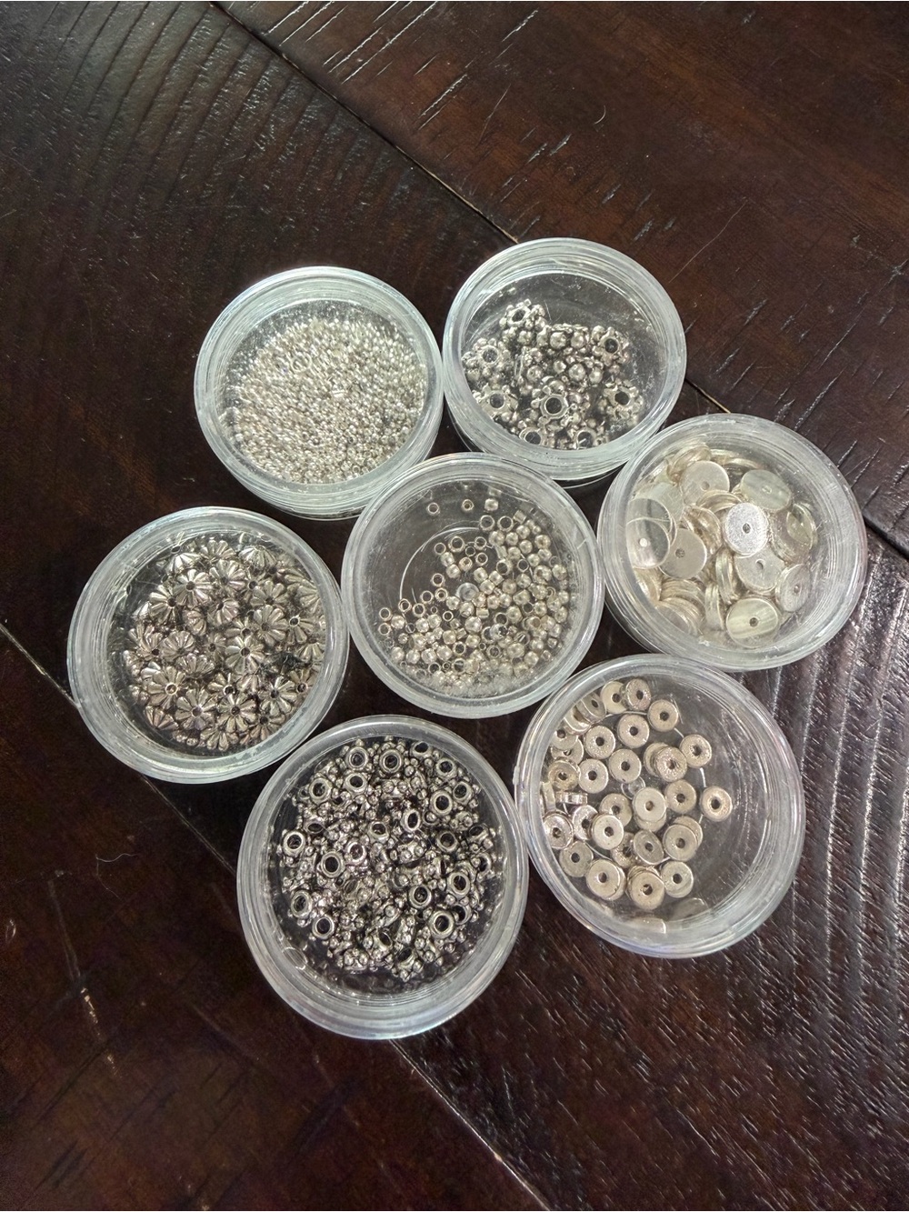 Silver Bead and Spacer Assortment Lot of 7 Containers